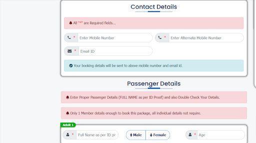 enter passenger & contact details - Step 5 in How to book delhi darshan tickets